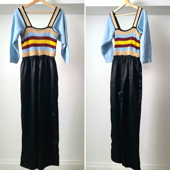 Boho Refashioned Vintage Knit & Satin Jumpsuit (M/L) - Picture 8 of 8
